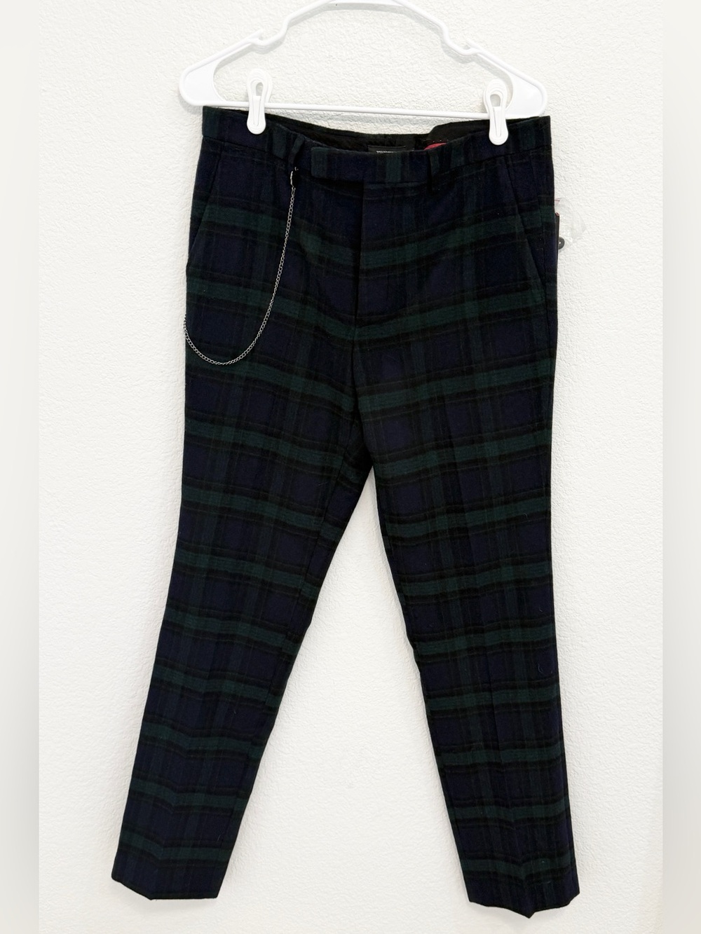 NWT Twisted Tailor Mens Watch Tartan Plaid Wool Blend Trousers Skull Chain‎ 32R